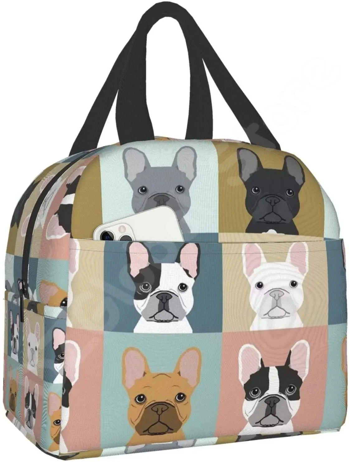 French Bulldogs Dog Insulated Lunch Bag for Women Men and Kids Large and Reusable Handle Freezable Work School Travel Tote Bags