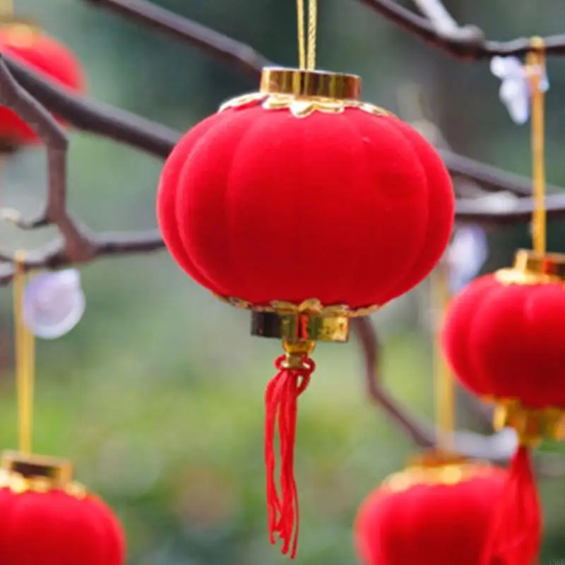 45be 30pcs 3/4 см. Маленькие флокирующие красные фонаря DIY Mini Lucky Hanging Fendtern Dece Dec
