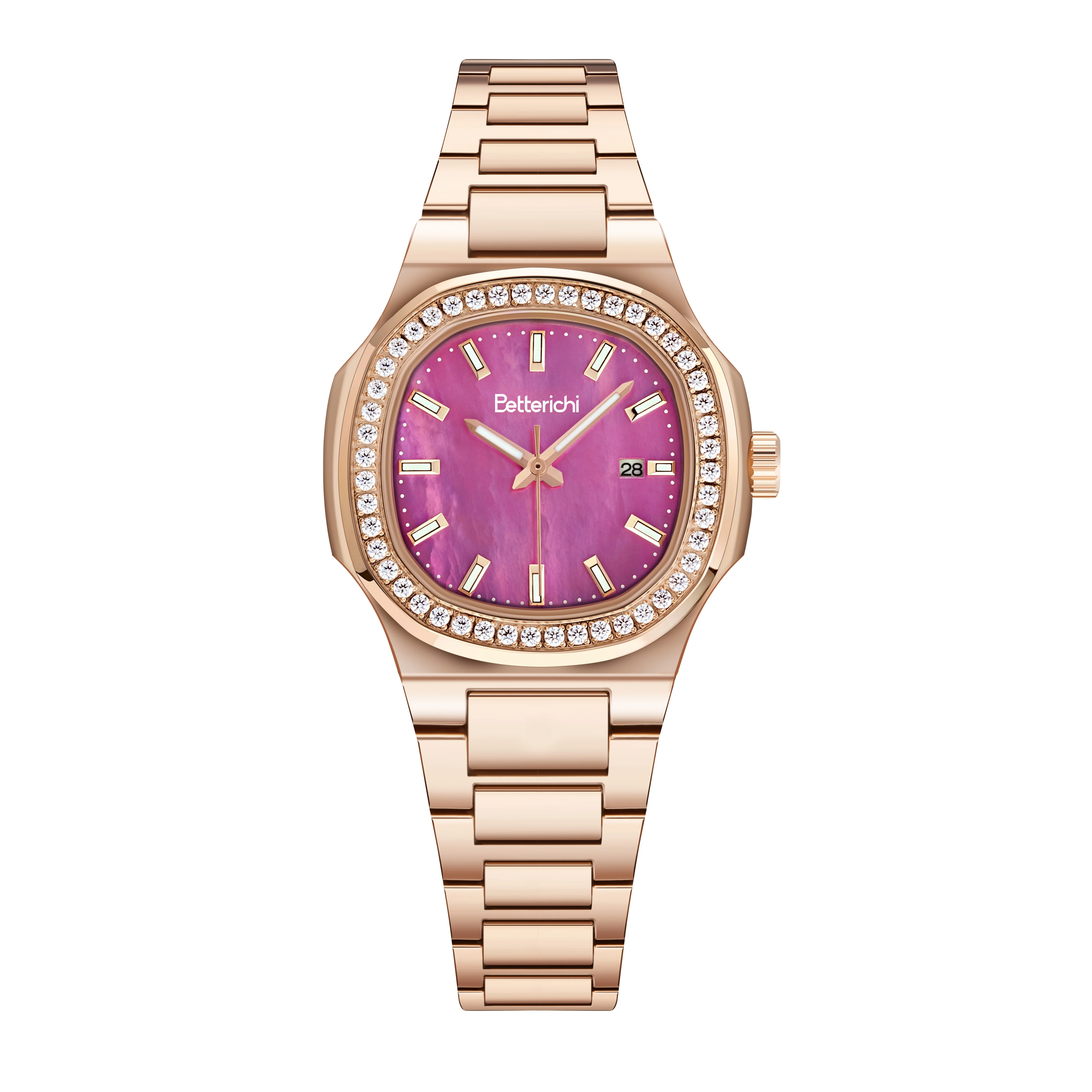 Betterichi Women Luxury Quartz Watch 316L Stainless Steel Bracelet Sapphire Crystal Glass Mother of Pearl Dial Waterproof Ladies
