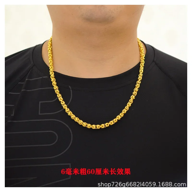 Collar falso chapado en oro 100% Real de 24k 999, cadena de quilla de tipo líder, malla de vacío 999, joyería de oro puro de 18K de 6mm de espesor