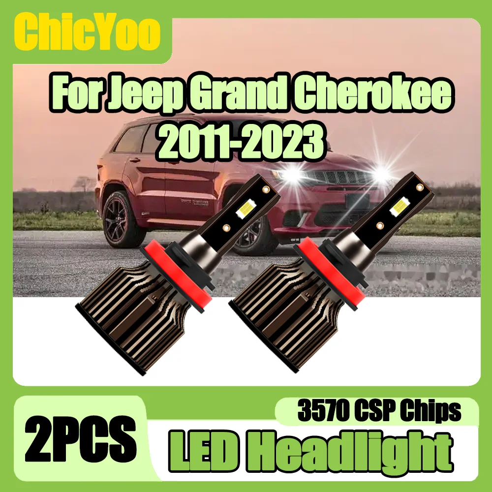 

2PCS Plug and Play LED Headlights 20000LM Headlamps 6500K White Car Headlamp 3570 csp chips For Jeep Grand Cherokee 2011-2023