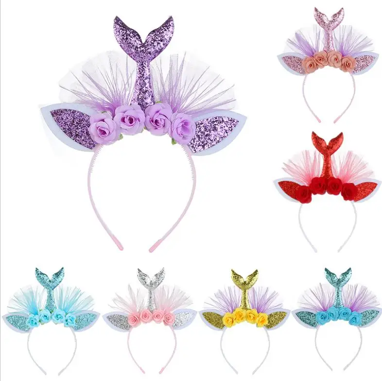 20pcs Children's headwear glitter mermaid headband Beach theme party holiday favors starfish headbands