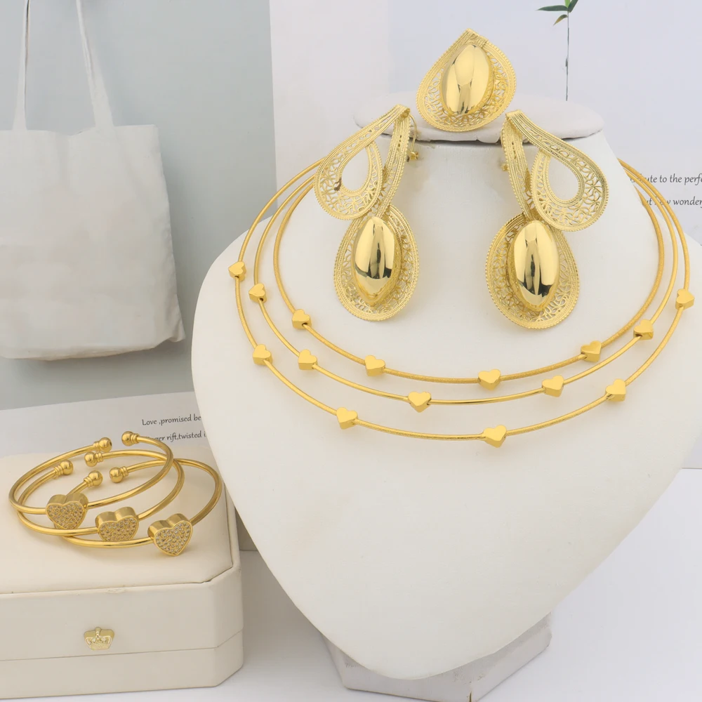 

African Gold Color Octave note Shape Jewelry Sets Vintage Earrings Bangle Necklace And Ring Set Gift For Women Party Wedding