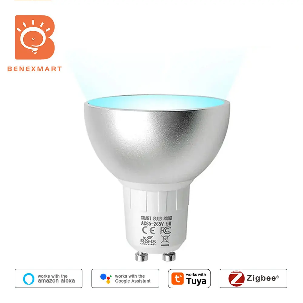 Benexamrt Zigbee GU10 LED Light Bulb Smart Spotlighting RGBCW Dimmable Lamp Work with Tuya App Smartthings Alexa Google Home