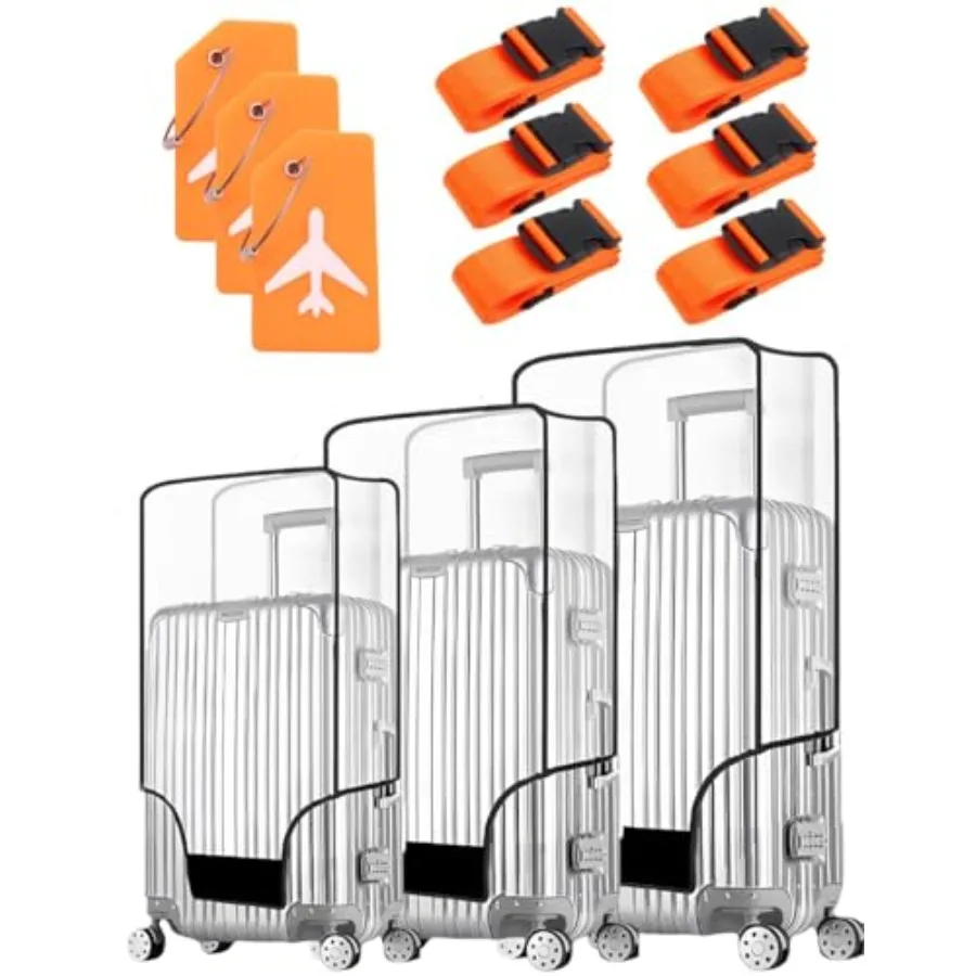 

3 PCS Clear Suitcase Covers for Luggage, 20" 24" 28" Luggage Protector Suitcase Cover TSA Approved Waterproof Transparent PVC P
