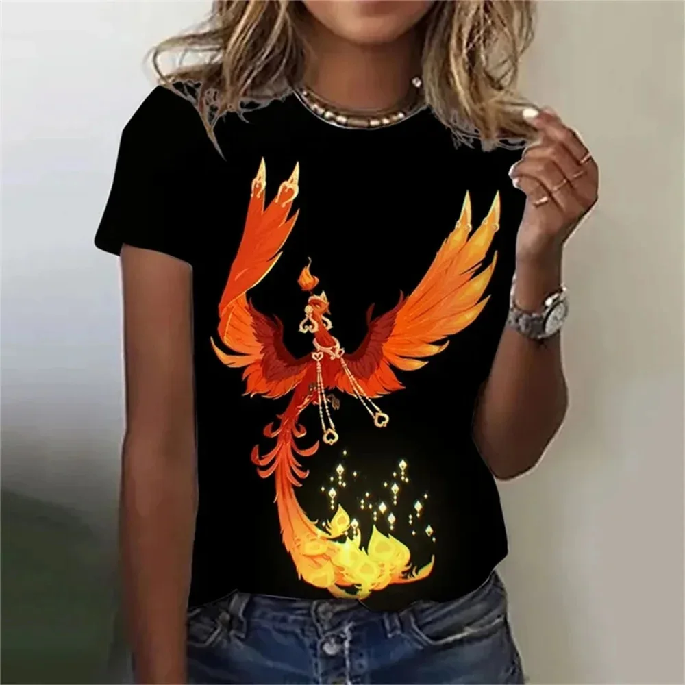 New Phoenix Series 3D Print T-Shirts Women Fashion O-Neck Short Sleeve T Shirt Y2k Harajuku Oversized Tees Tops Female Clothing