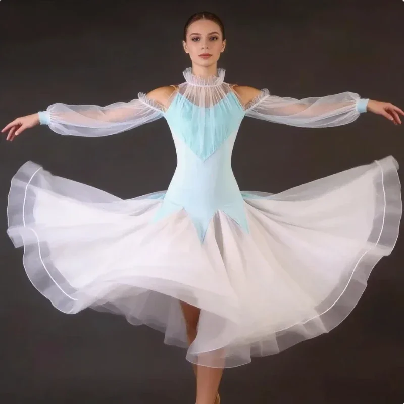 

Female Modern Dance Clothing Ballroom Dance Competition Dress Women Dance Outfit Long Sleeve Costume Waltz Dance Stage Costumes