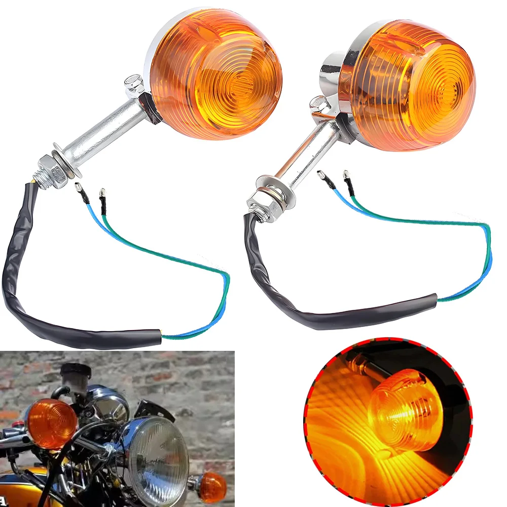2pcs Motorcycle Turn Signals Amber Lights 12V Motor Bulb Indicators For Honda C70 CT70 CT90 XL100 CB350 CM400 CB450 CB750