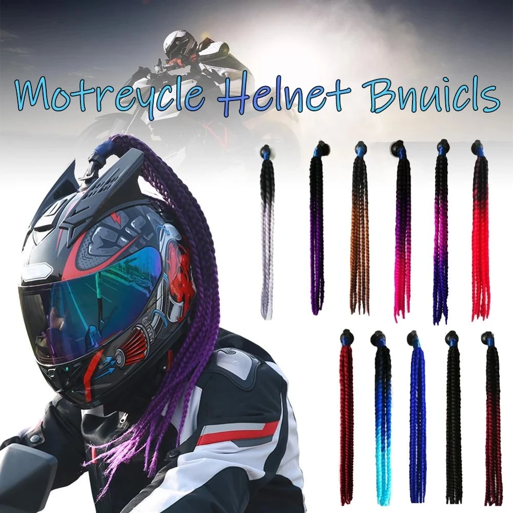 

Motorcycle Womens Helmet Twist Braids Ponytail Dirty Gradient Ramp Hair Punk Biker Helmet Decoration for yamaha r15 honda grom