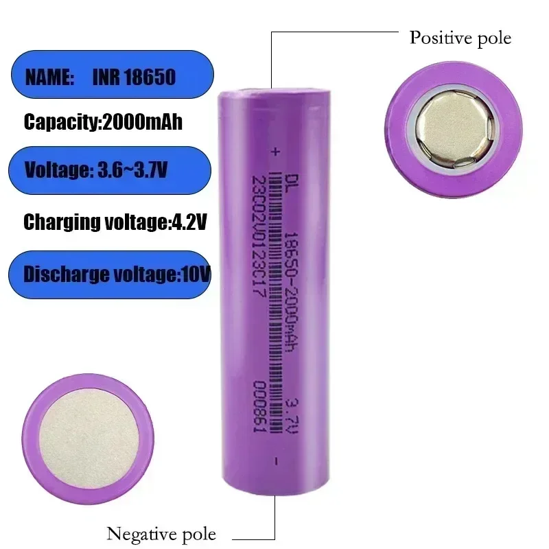 Batteria ricaricabile agli ioni di litio originale al 100% 18650 3.7V 2000mAh 10A scarica per torcia elettrica e cacciavite per elettroutensili