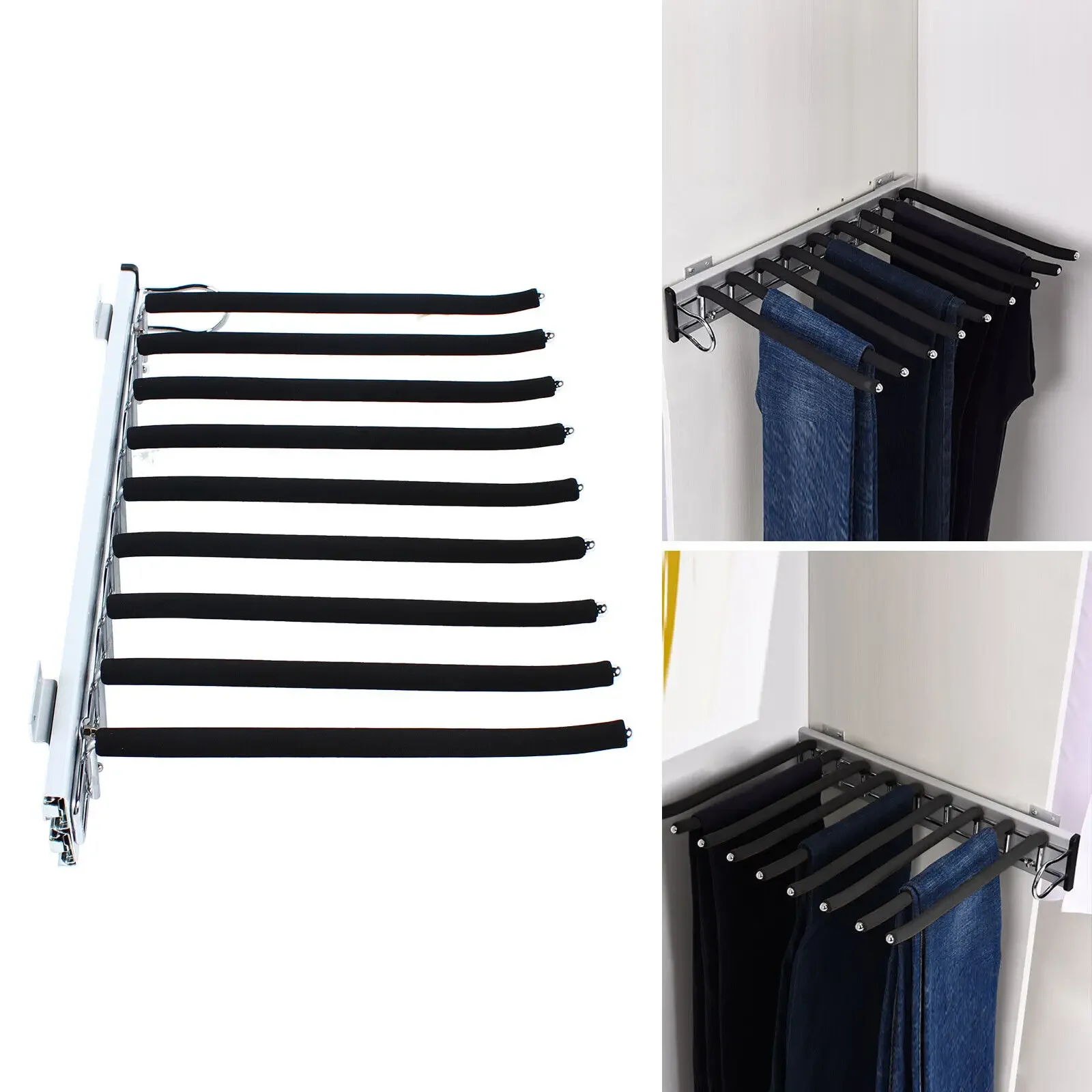 

Pull Out Trouser Hanger Pants Rack Closet Wardrobe Left-mounted Stainless Steel