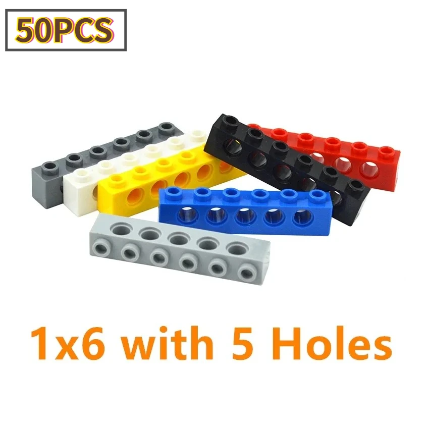 

50PCS 1x6 Beam with 5 Holes Technology Building Block Parts 3894 Perforated Assembly Modified Toy Bricks Replacement Accessories