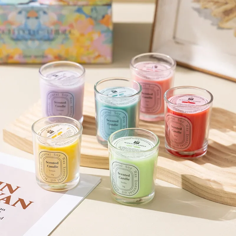 Dopamine Colorful Glass Cup Scented Candle CreativediyOrnament Incense Plant Wax Gift Box Wholesale