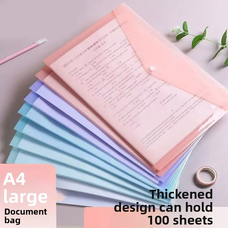 5pcs A4 Transparent Plastic File Folders Waterproof PP Document Storage Bags Student Test Papers & Office Organization Supplies