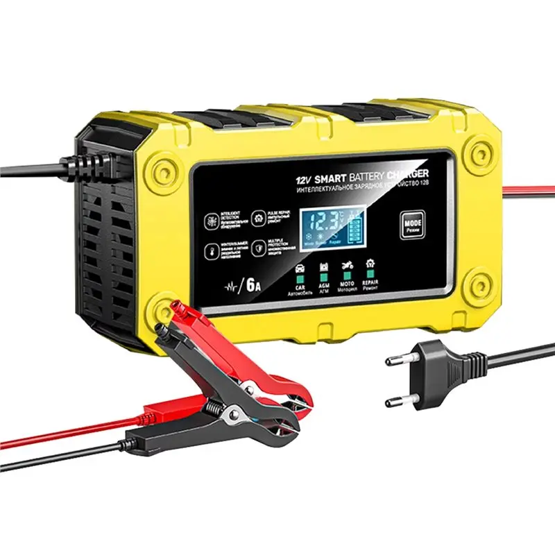 

[NEW A09R!】 Car Battery 12V 6A Digital LCD Display Pulse Repair Fast Power Charging Touch Screen Wet Dry Lead Acid EU EU