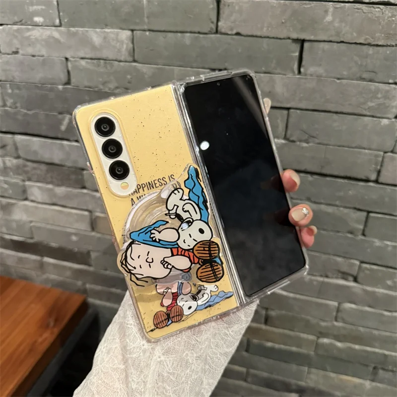 

Luxury splash-ink Cute Snoopy Charlie Folding Magsafe Wireless Charge Case For Samsung ZFold 3 4 5 6 ZFold7 3D Magnetic Stand