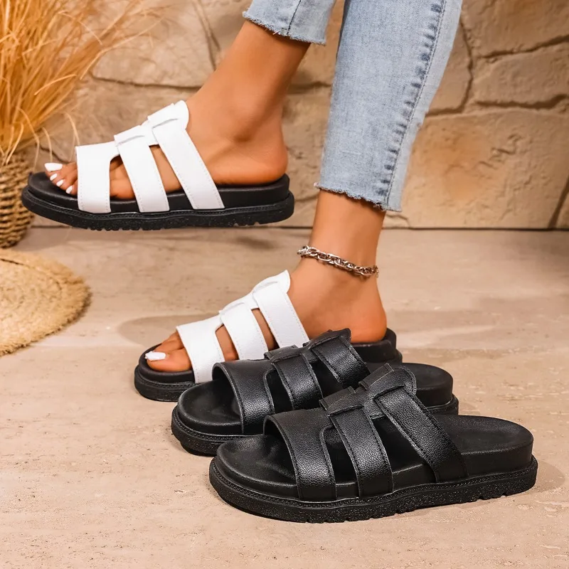 

Лето 202, сандалии большого размера на толстом каблуке, повседневные пляжные тапочки, женская уличная одежда, шлепанцы, удобная обувь без шнуровки