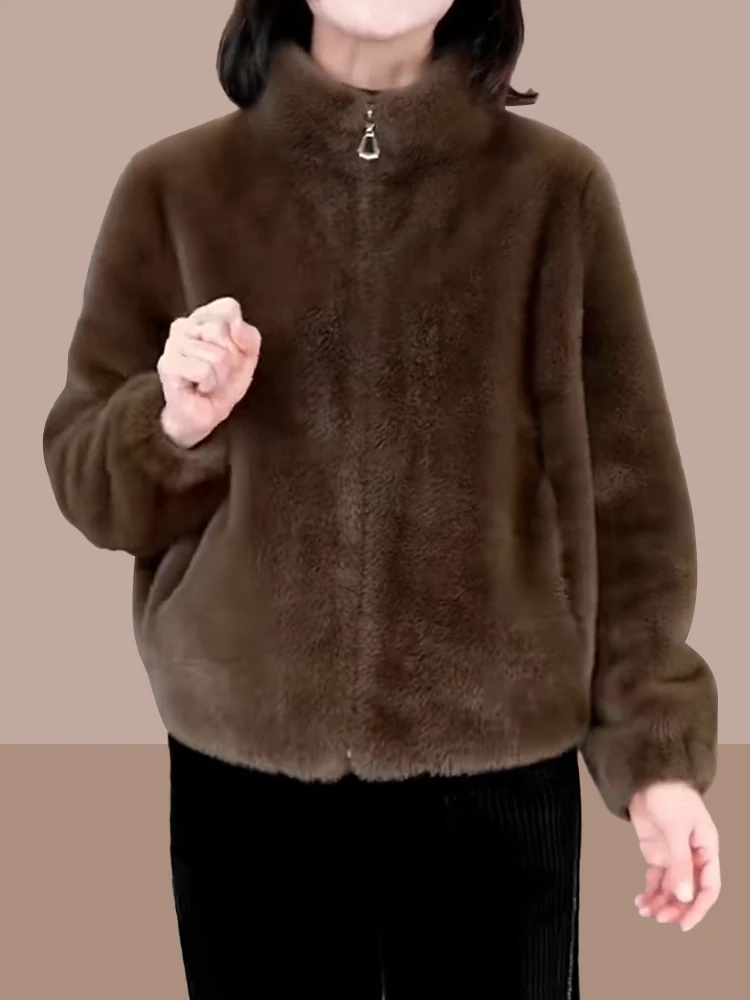

Women's Winter Thickened Long Sleeve Fur Coat Warm Outerwear Mom's Style Commute Fashion Zipper Closure Color Jacket