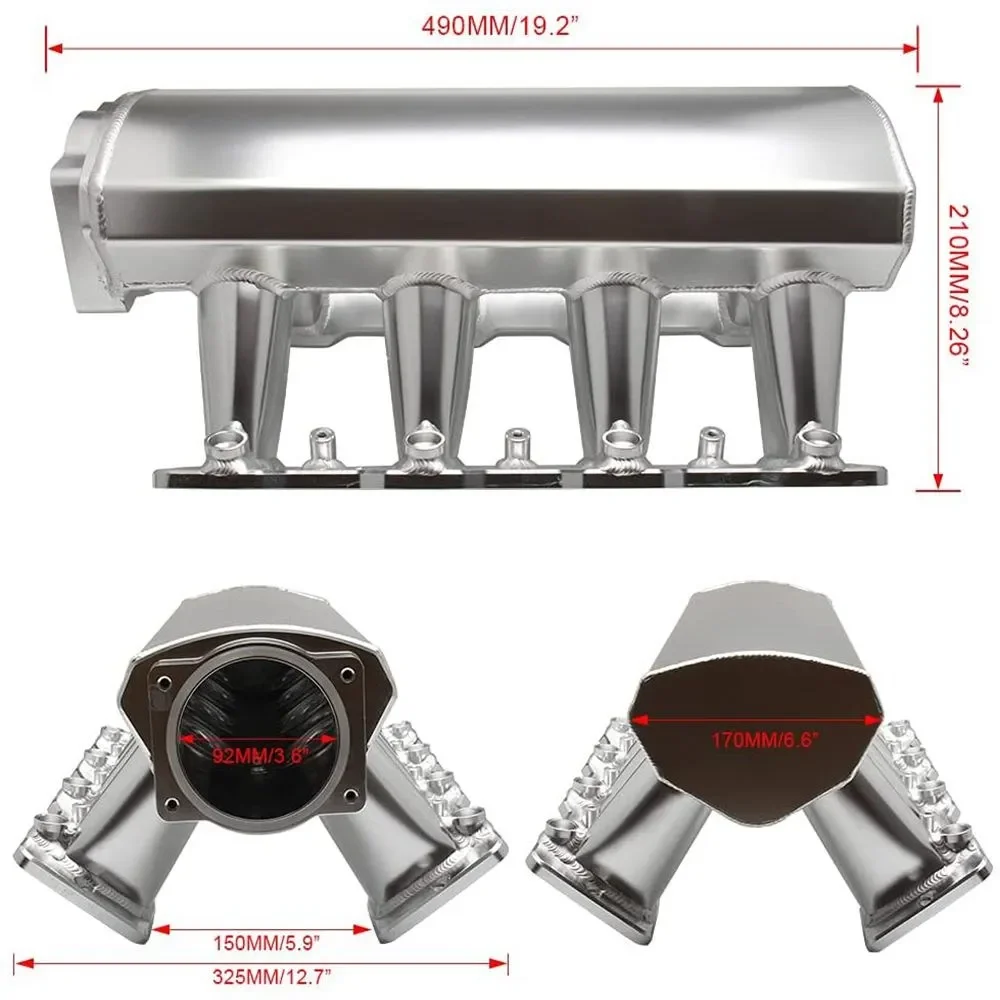 Coletor de admissão de corrida, 92mm 102mm, trilho, oito furos, corpo do acelerador, para chevrolet gmc pontiac ls1 ls2, tira preta