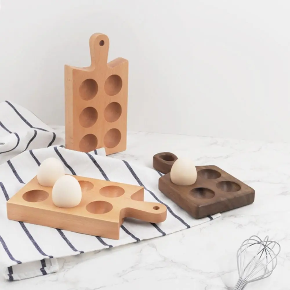 Easy to Clean Handle Wood Egg Holder Double Row 4/6 Grids Egg Organizer Rack Durable Hanging Hole Wood Egg Tray Home