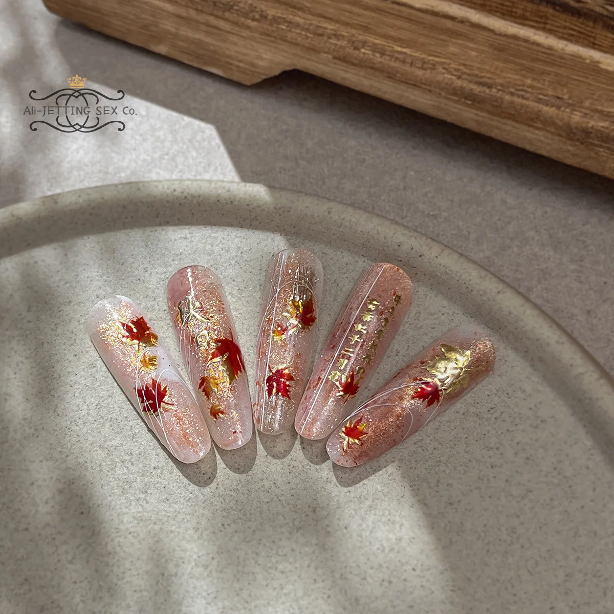 One Package of Bronzing Gold Maple Leaf Nail Art Sticker; Red Fall Leaves Elegant Nail Decal for DIY Art