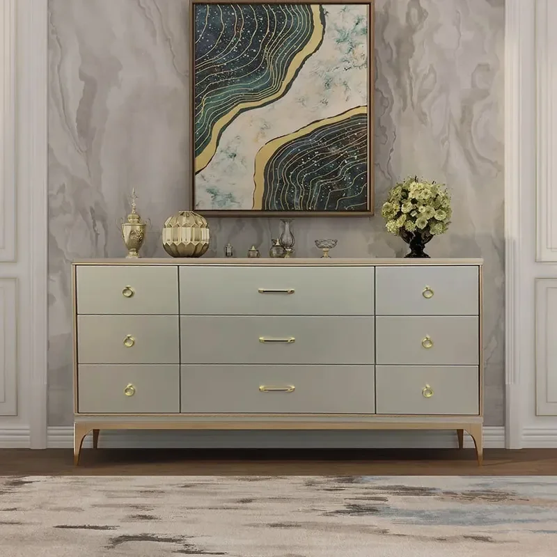 Champagne Living room Bedroom Dresser for Storage in Gold