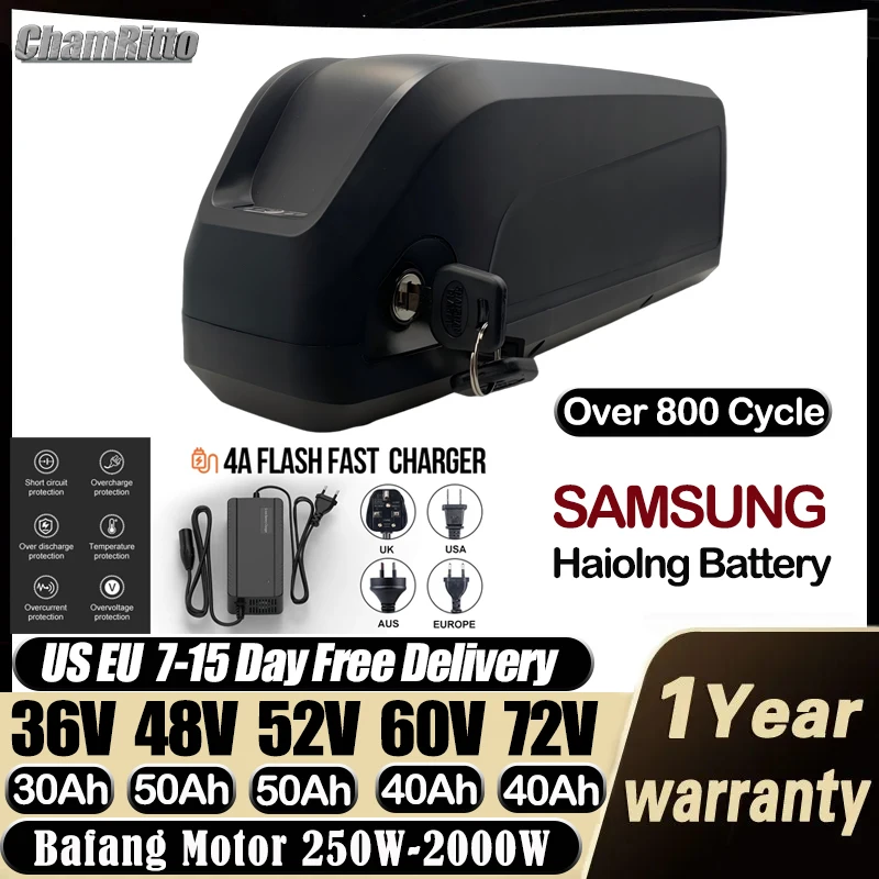 

Электрический велосипед Hailong Akku 48V 50ah, литиевая батарея 52v, электрический велосипед Ncr18650b 72v 60v 36v Ebike 2000w Motor 30ah 50ah 13s5p Battey