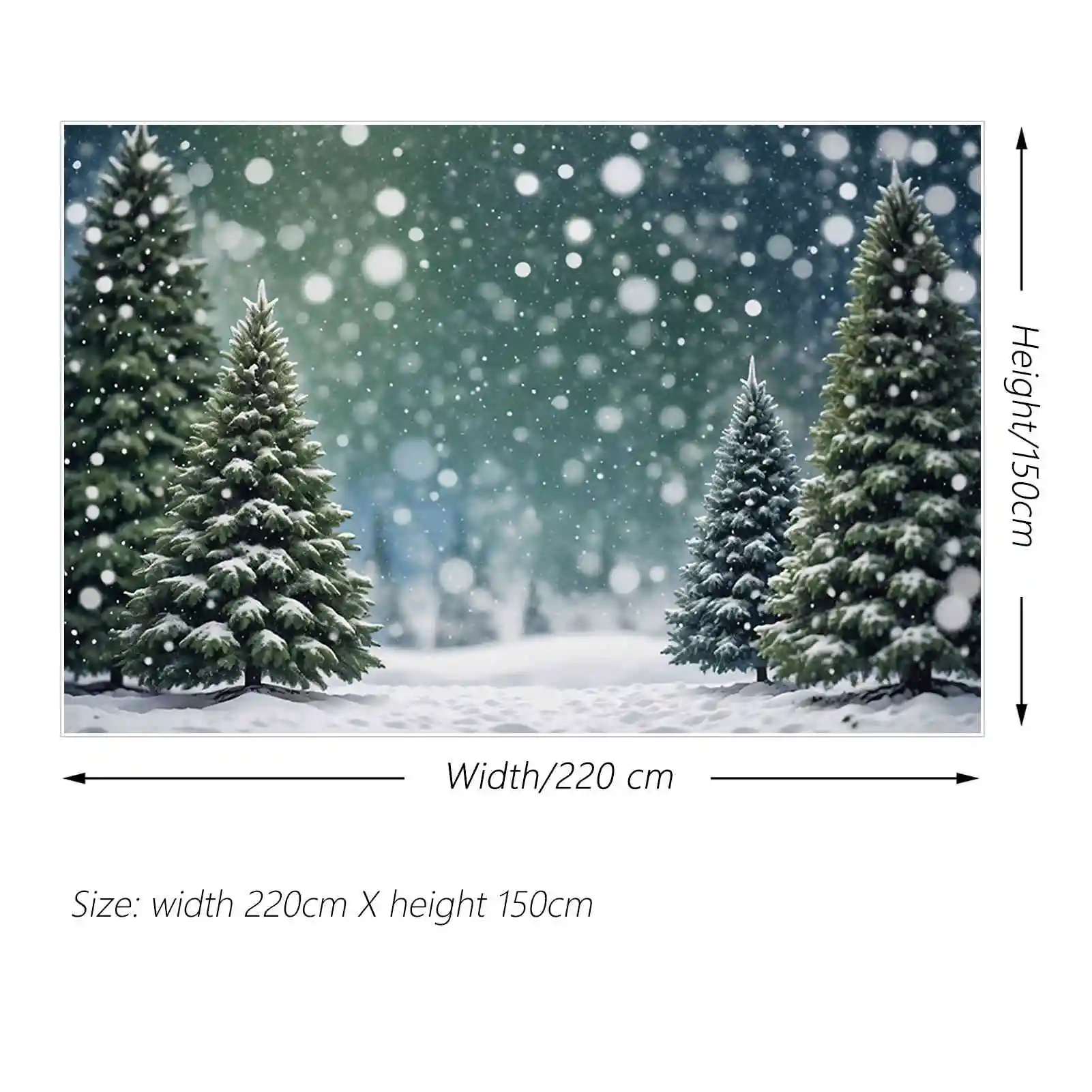 Moon.qg-子供のための雪の緑のクリスマスの背景、ボケの森の木、屋外の背景、カスタムパーティーの装飾、写真撮影の小道具、冬