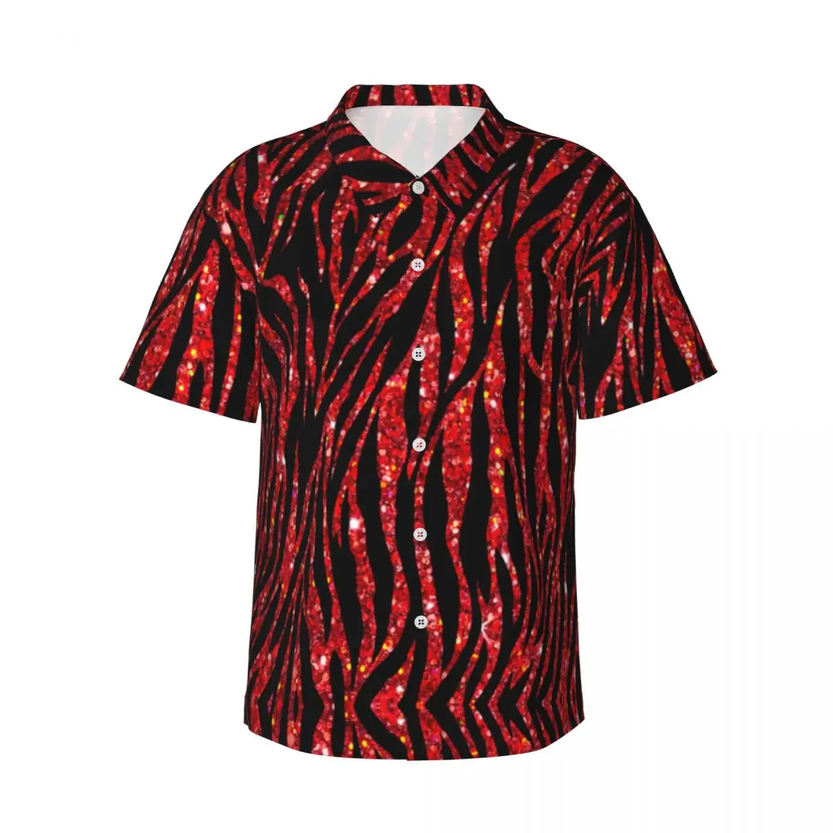 

Glitter Zebra Pattern Vacation Shirt Trendy Modern Animal Print Summer Casual Shirts Male Vintage Blouses Street Style Tops