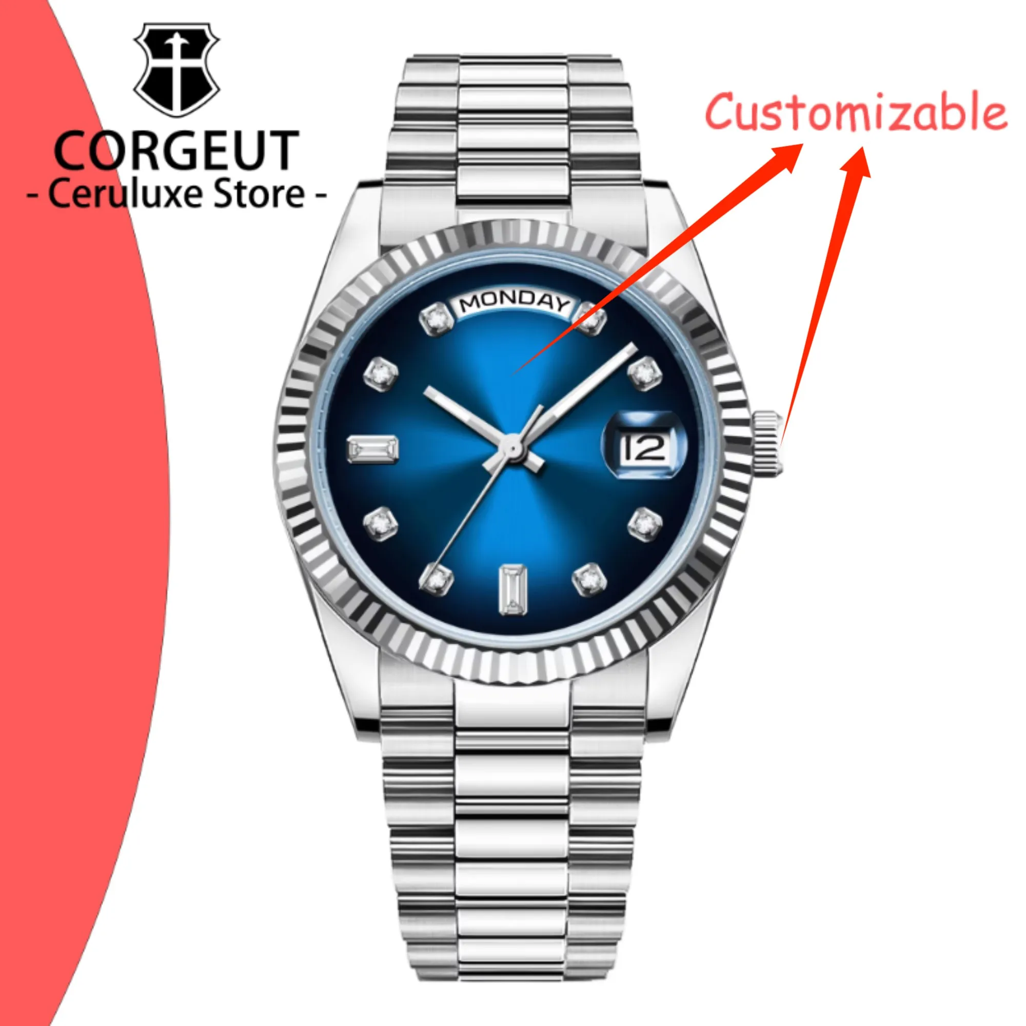 CUSTOM Logo 36/39MM NH36 Automatic Mechanical Watches For Man Sapphire Luxury Steel Case Waterproof New in Men's Watches