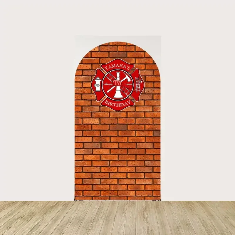 Fire Truck Brick Wall fireman Boy Chiara Arch Backdrop Cover Birthday Party Baby Shower decor 2 Sided Photography Background