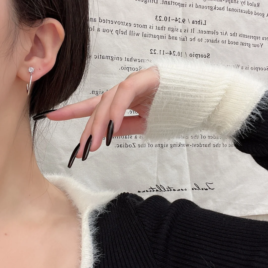 

DUTRIEUX Minimalism Shiny Zircon C-shaped Circle Stud Earrings Light Luxury Fashion Jewelry For Women Daily Holiday Accessory