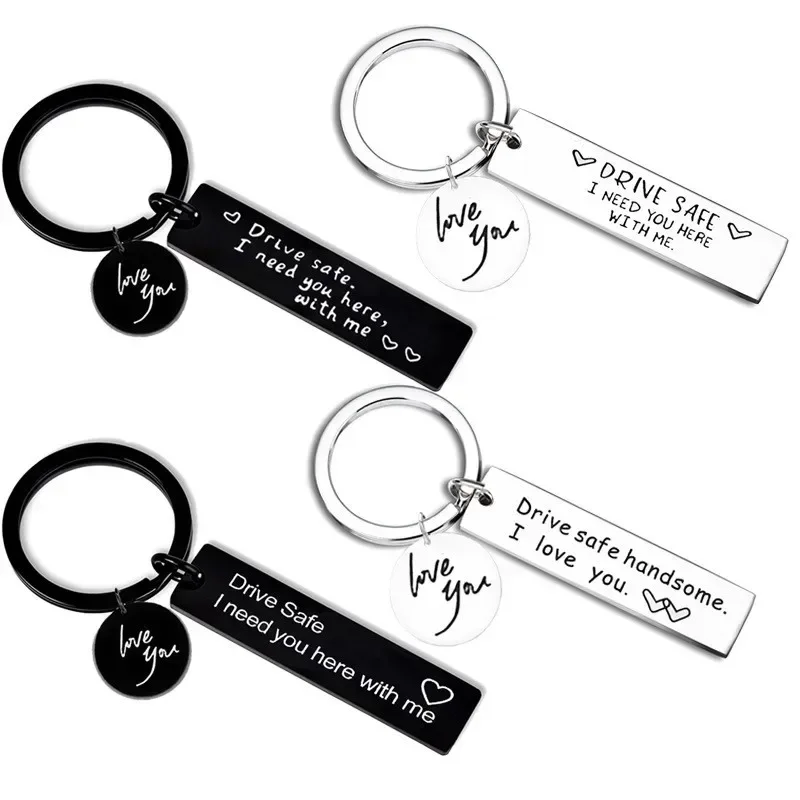 2024 New Driving Safety Keychain-Drive Safe I Need You Here with Me Black Keyring Birthday Valentine's Day Gift for Boyfriend