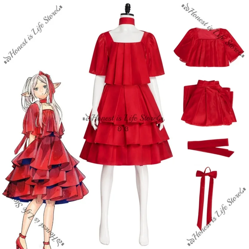 

Sousou No Frieren Cosplay Costume Anime Magician red top skirt headwear full set Halloween Party Charistmas for Women Girls cos