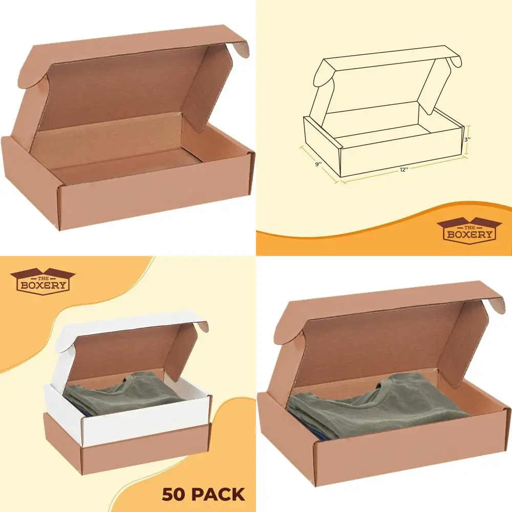 

Картонные коробки для отправки почтой, 12,5 x 9,25 x 3 дюйма, 50 штук, коричневый крафт-картон, прочная упаковка для малого бизнеса, почтовых отправлений и доставки.