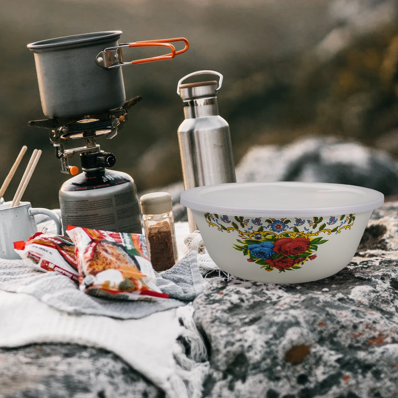 

2pcs Vintage Enamel Soup Bowl 10Oz Thick Bottom Multi-Use Food Basin For Rice Noodles Salad Kitchenware Retro Mixing Bowl