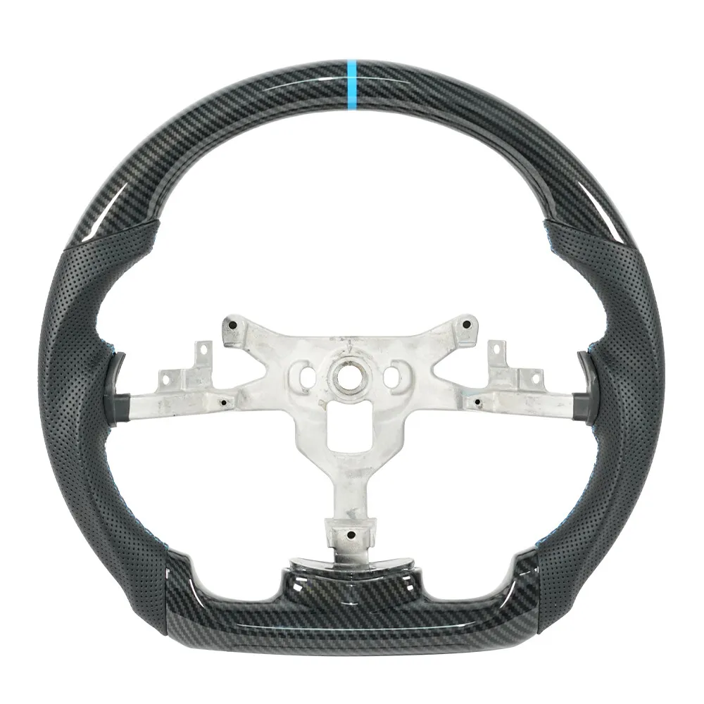 Hydro Dip Carbon Fiber Flat Bottom Steering Wheel Perforated Leather Blue Center Mark Fit For Chevrolet Corvette C6 Z06 ZR1 2006-2011