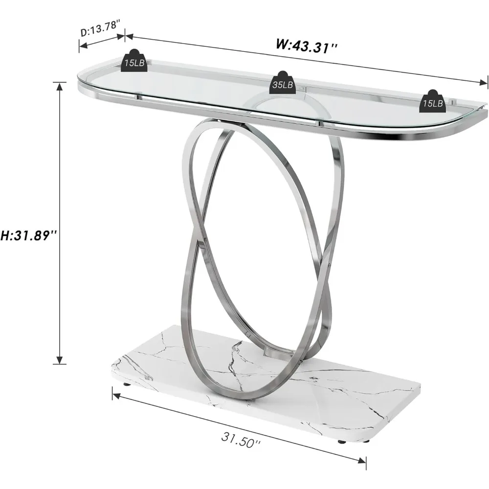 Glass Console Tables for Entryway,Silver Entryway Table with Oval Frames and Marble Base