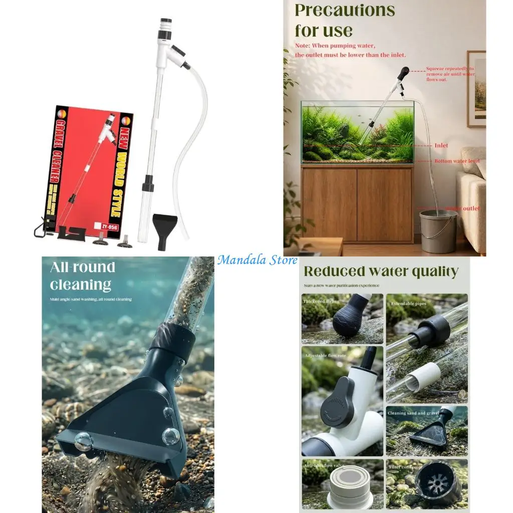 U2JC Fishtanks Water Changer Manual Gravel Cleaner with Clear Tube and Cleaning Head for Routine Aquarium Maintenance Use