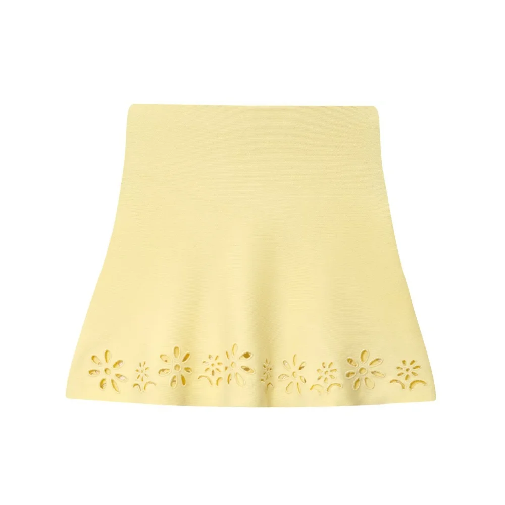 UNIZERA Women's Square Neck Wide Shoulder Strap Top with Hollow Embroidery Knitted Skirt Spring/Summer New Women's Clothing