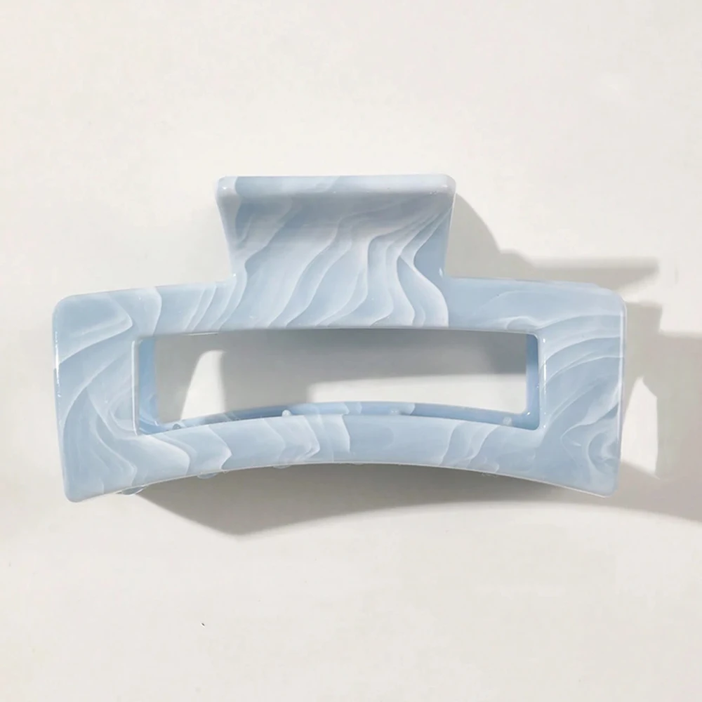 Korean Version Bohemian Sweet Light Blue White Mixed Marble Pattern Bow Daisy Flower Square Hair Claw, Beach Hair Accessories