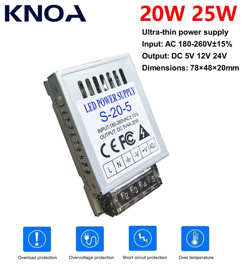 

20W 25W Switching Power Supply 5V 12V 24V Mini Size AC To DC Single Output LED Strip Drive Switch Power for Monitor MS-20 MS-25