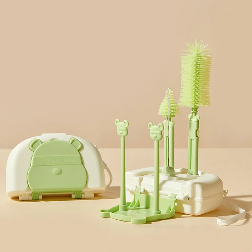 

Multifunctional Bottle Cleaning Brush Set 8 in 1 Bear Baby Bottle Brush Kit Lion Silicone Glass Cup Washing Brush