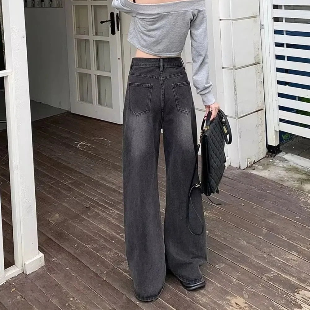 

Корейские джинсы Y2K прямого кроя, свободные, с высокой талией, в стиле ретро, женские, осенние, мешковатые джинсовые брюки для девушек и женщин