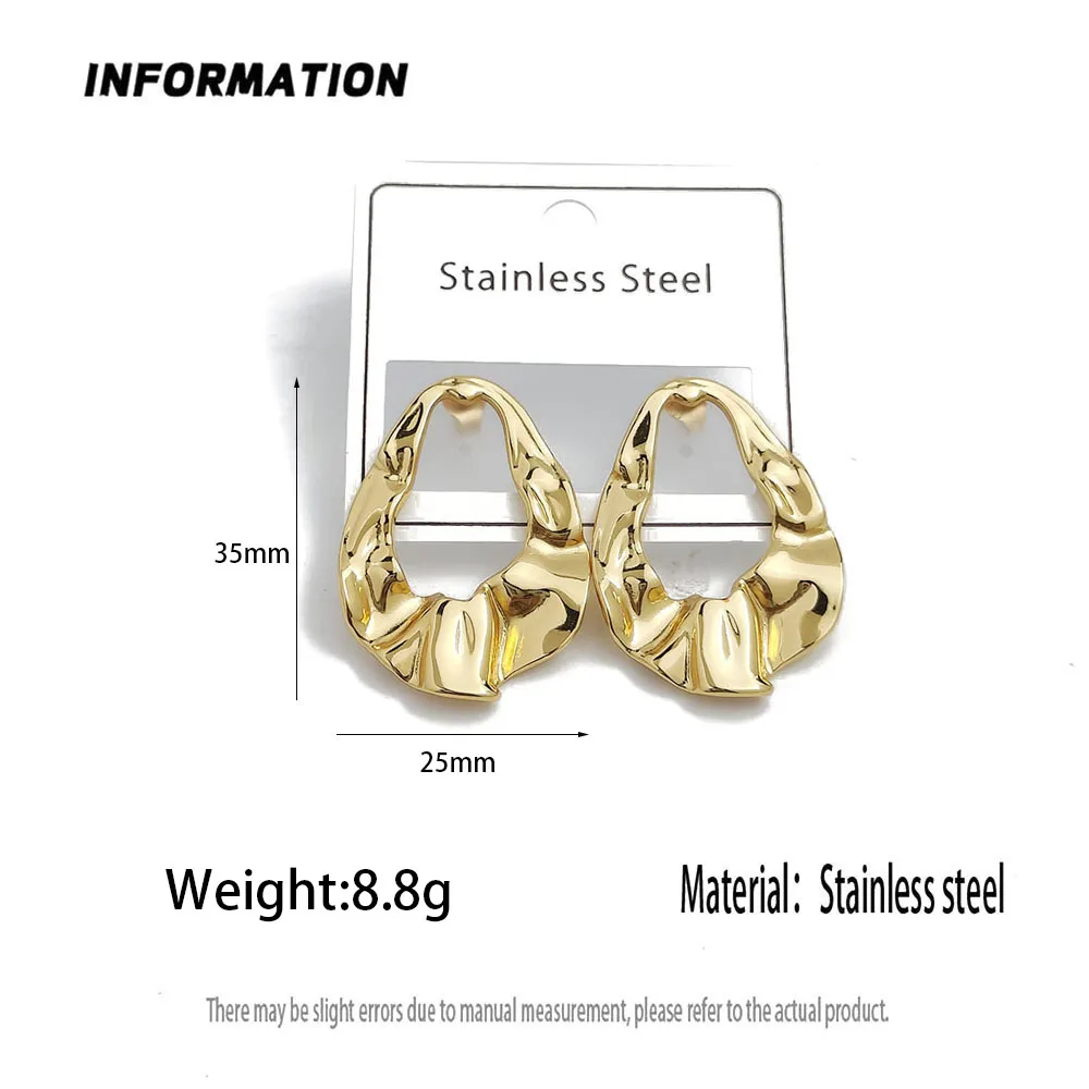 Trendy water corrugated stainless steel women's earrings, waterproof and non-fading heavy metal earrings, wedding party gifts