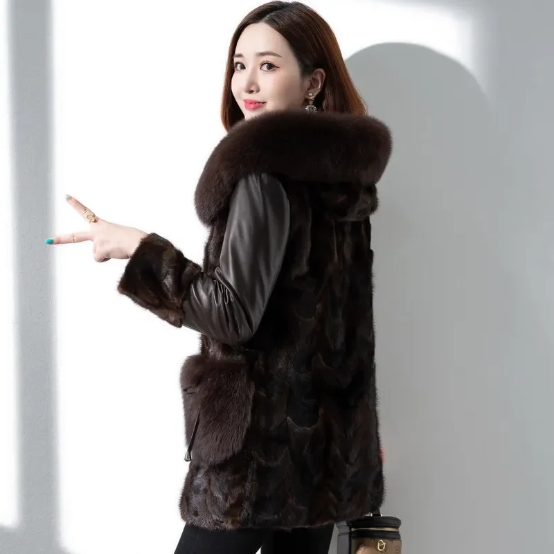 

Winter Coat Women Natural Sheepskin Real Mink Fur Coat 2023 New Fox Fur Collar Mink Fur Jacket Female Warm Real Leather Coat FC