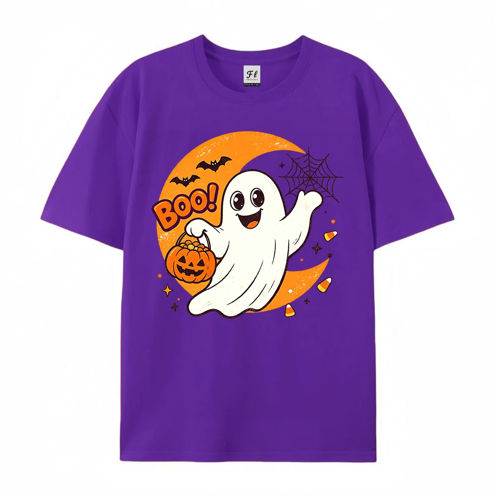 Women Cute Halloween Ghost T Shirt Pumpkin Boo Graphic Print Tees Spooky Season Short Sleeve Casual Cotton Tops