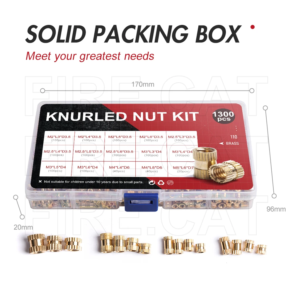 Brass Insert Nuts Set M2 M2.5 M3 M4 M5 M6 Thread Brass Knurled Embedment Nuts Assortment Nuts Kit Tools Inset Accessories