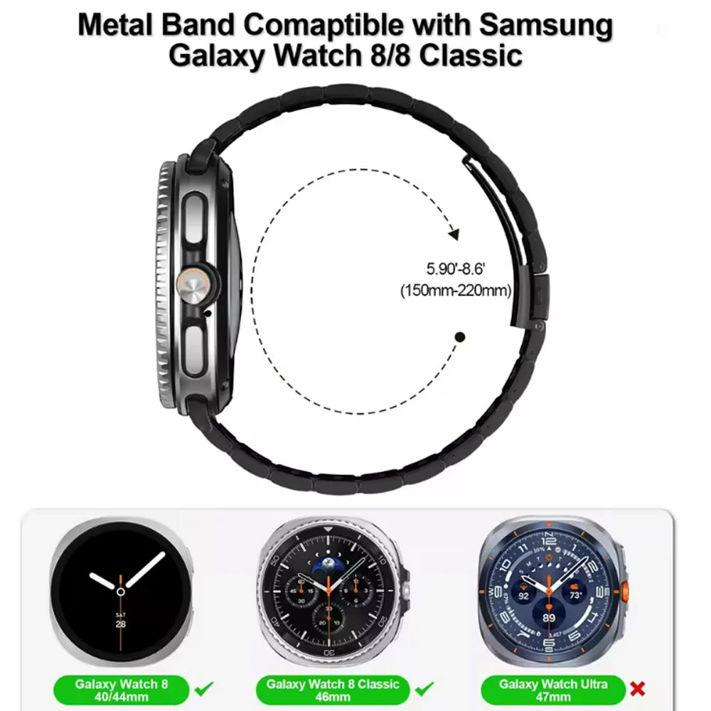Ремешок из нержавеющей стали для Samsung Galaxy Watch 8 Classic 46 мм, металлический ремешок для часов, браслет для Samsung Watch 8, 40/44 мм, деловой ремешок