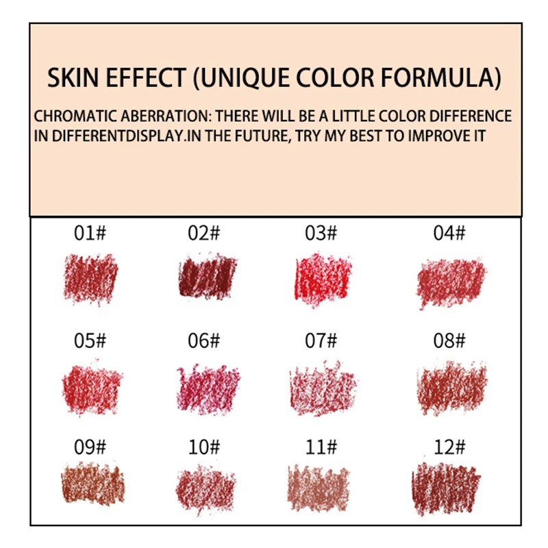 12-częściowy zestaw matowych kredek do ust, 12 kolorów, nude, aksamitny, matowy, miękka mgiełka, długotrwały, 0,8 g*12